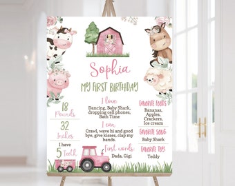 Girly Farm Meilenstein Zeichen, 1.Jahre Meilenstein Tafel, Party 1.Geburtstag Dekoration, Pink Barnyard Geburtstagsparty Dekoration - 11A