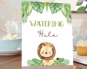 Watering Hole Sign, Drink table sign, Safari table sign, Safari birthday decorations, Jungle Animals Baby shower boy, Lion Baby Shower - 35E