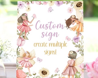 Editable Fairy Table Sign, Fairy Custom Sign,  Instant download, Fairy birthday Party Decorations, Fairy Garden baby shower decor - 10A