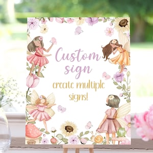 Editable Fairy Table Sign, Fairy Custom Sign,  Instant download, Fairy birthday Party Decorations, Fairy Garden baby shower decor - 10A