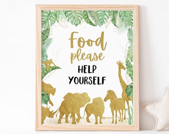 Food table sign, Birthday party sign, Safari table sign, Gold safari animals birthday decoration, Safari birthday, Jungle baby shower - 35K