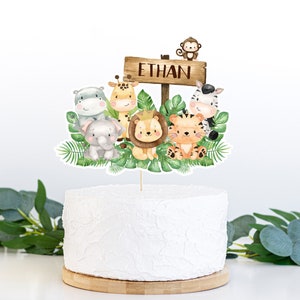 EDITABLE Safari cake topper, Safari birthday decorations, Safari Centerpiece, Jungle party decor, Safari Animals Table decor - 35E