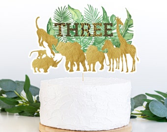 Safari 3rd Birthday cake topper, Safari Gold Centerpiece, Jungle animals themed, Safari Three Birthday, Safari animals Birthday decor - 35K