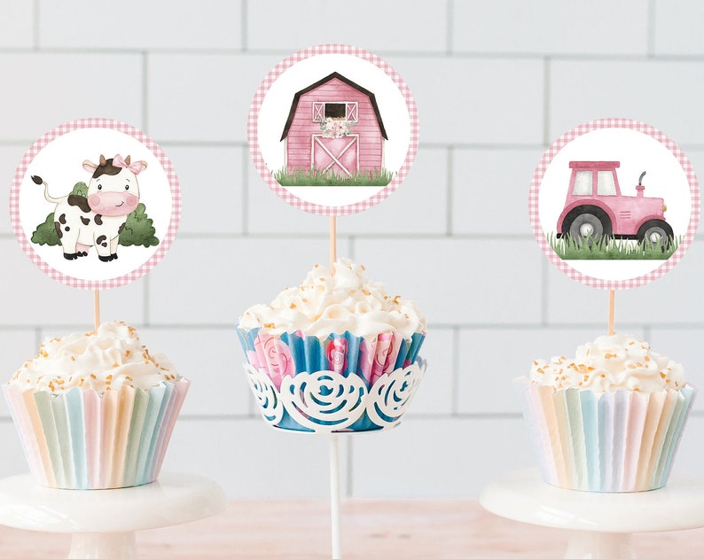 Cow cupcake toppers Girl Farm birthday party decorations Floral cow baby shower decoration Girl Barnyard bash party