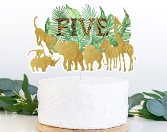 Safari 5th Birthday cake topper, Safari Gold Centerpiece, Jungle animals themed, Safari Five Birthday, Safari animals Birthday decor - 35K