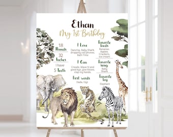 Safari Milestone Poster, Wild One milestone board, Safari 1st birthday decorations, Jungle first birthday sign, Instant download - 35I