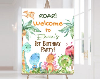 Editable Dinosaur Welcome Sign, Instant download, Dino birthday decorations, Dinosaur birthday party decor, Dino party printables - 08A