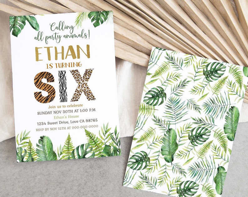 Safari 6th birthday invitation Calling all party animals invite Editable Jungle party invite Animal print Boy Sixth birthday
