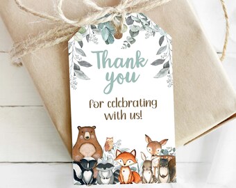 Woodland Thank you Tags, Woodland favor Tags, Greenery Woodland Birthday Decorations, Forest Party Labels, Woodland Gifts Tags- 47J1