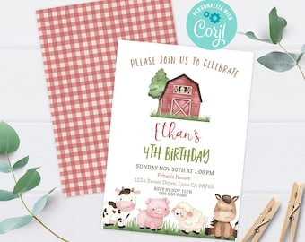 Farm birthday invitation boy, EDITABLE Farm Animals Invite, Boy birthday party printables, Barnyard bash birthday invite - 11A