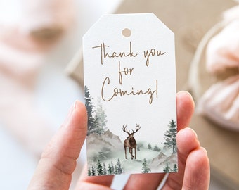 Deer Thank you Tags, Woodland baby shower printables, Forest birthday favor tags boy, Woodland Animals theme party decorations - 47H