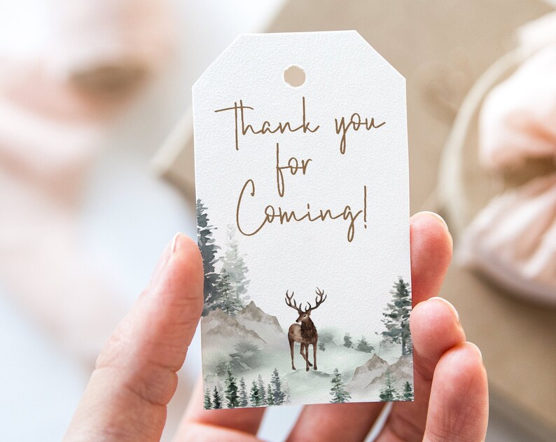 Deer Thank you Tags Woodland baby shower printables Forest birthday favor tags boy Woodland Animals theme party decorations
