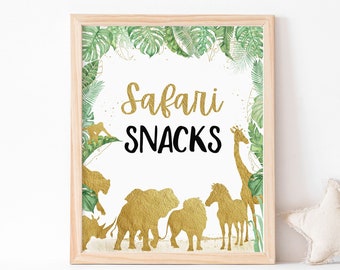 Safari snacks party sign, Safari table sign, Gold safari animals birthday decoration, Safari birthday, Jungle baby shower, Zoo party - 35K