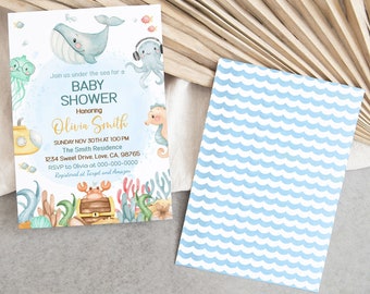 Under the Sea baby shower invitation, Ocean animals baby shower invite instant download, Editable Sea shower invites - 44A