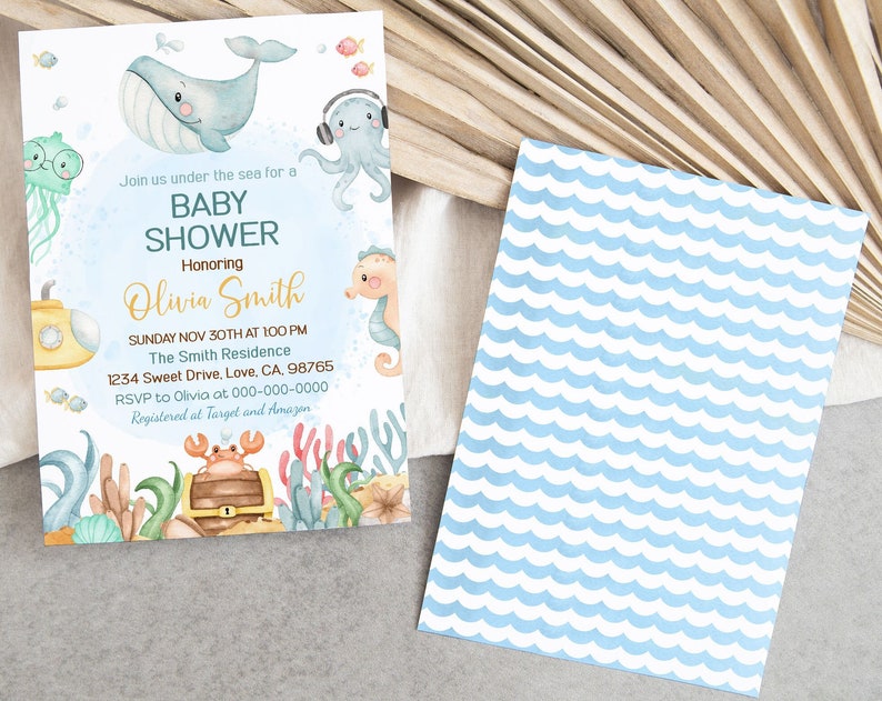 Under the Sea baby shower invitation Ocean animals baby shower invite instant download Editable Sea shower invites 44A