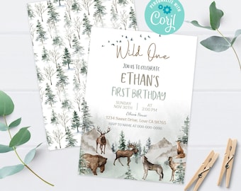 Forest Animals birthday invitation Boy, Instant download, EDITABLE Woodland birthday invite, Wild party animals printable invitation - 47H