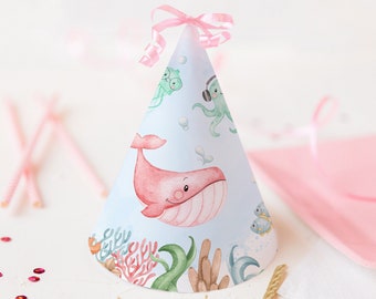 Under the Sea party hat, Ocean birthday decorations Girl, Printable Girl birthday party hats, Sea animals party decor, Instant Donwload  44A