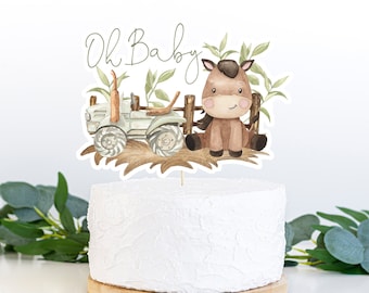 Topper de pastel de caballo, pieza central de tractor verde, topper de pastel Oh Baby, decoraciones de baby shower de granja, pastel de pañales de caballo, baby shower de caballo - 11E