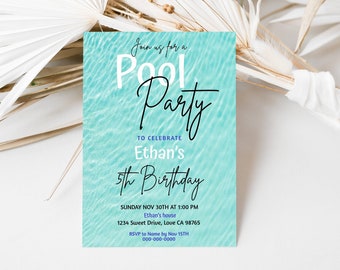 Pool Party invitation, Summer birthday invite, Adult pool party invitation instant download, kids pool birthday party, Swimming party - 40B