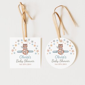 Editable Aviator tags, Airplane baby shower Decor, Travel adventure Tags, Bear Party Labels, Square and Round Tags, Airplane stickers - 76C