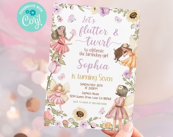 Editable Fairy garden party invitation, Enchanted Garden birthday, Fairies Invite, Magical floral fairy invitation Instant download - 10A