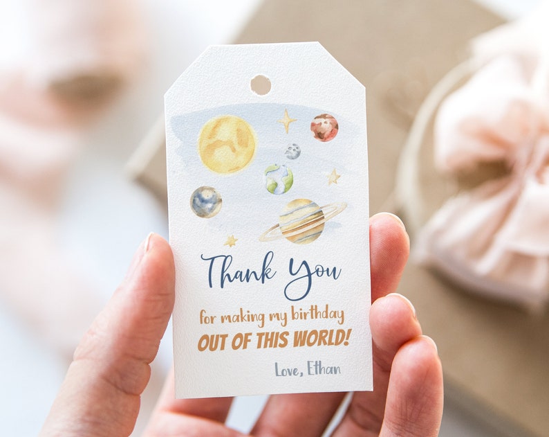 Space thank you tags Outer Space birthday decorations Astronaut party favor tag Galaxy theme party labels Planets party