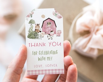 Floral Farm favor tag, Farm Thank you Tags, Farm girl birthday decorations, Pink Barnyard theme Party Labels, Farm party printables  - 11A