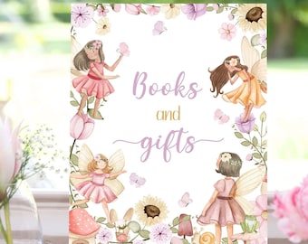 Books and Gifts table sign, Floral Fairy sign, Fairy party decor, Fairy Garden Birthday, Girl baby shower decoration, Instant Download - 10A
