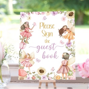 Fairy Guest Book table sign, Floral Fairy sign, Fairy party decor, Fairy Garden Party, Girl baby shower decoration, Instant Download - 10A