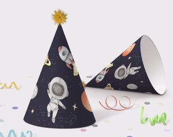 Space party hat, Astronaut birthday decorations boy, Printable Kids birthday party hats, Outer space party decor, Instant Donwload - 39C