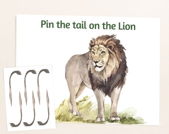 Speld de staart op de leeuw, Instant download, Safari-verjaardagsversieringen, Jungle-feestspellen, Safari-feestprintables, Safari-dieren - 35I