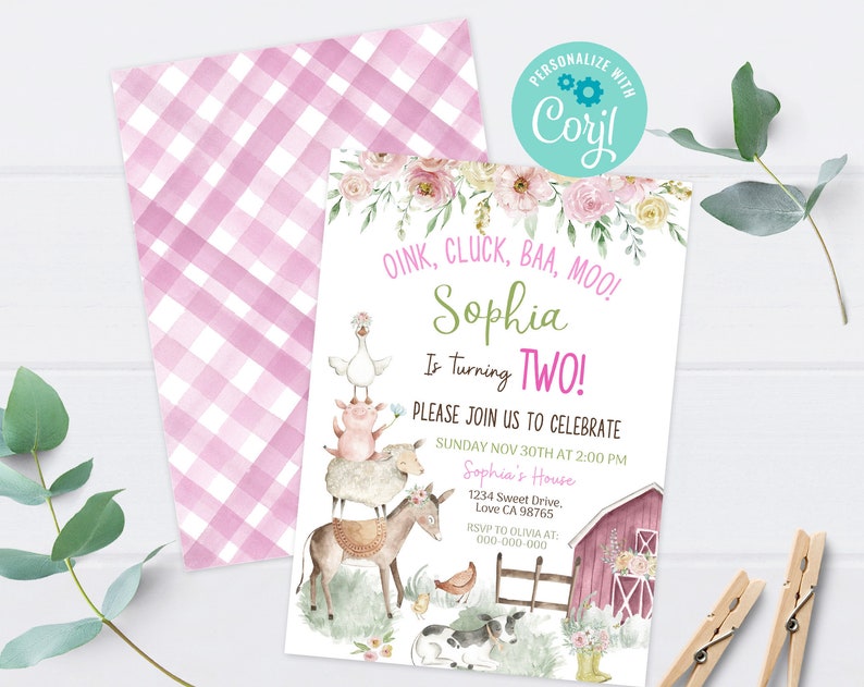 Girl Farm birthday invitation Instant download EDITABLE Floral Farm Animals Invite Girl Barnyard Invitation Pink Farm Party