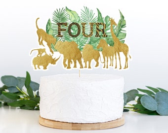 Safari 4th Birthday cake topper, Safari Gold Centerpiece, Jungle animals themed, Safari Four Birthday, Safari animals Birthday decor - 35K