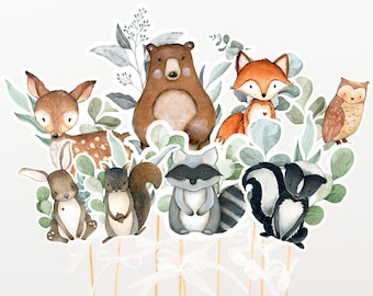 Centros de mesa de animales del bosque, decoración de fiesta del bosque, topper de pastel de cumpleaños del bosque, centros de mesa imprimibles del bosque, baby shower del bosque 47J1