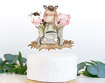 Tårtdekoration med bondgårdstema, mittpunkt för bondgård, bordsdekorationer för födelsedagsfest med bondgårdstema, dekorationer för babyshower med bondgård, babyshower med häst - 11E