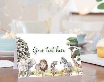 Safari Place Cards, Jungle birthday decorations, Safari baby shower, Jungle theme Food Labels, Dessert table tent cards - 35I