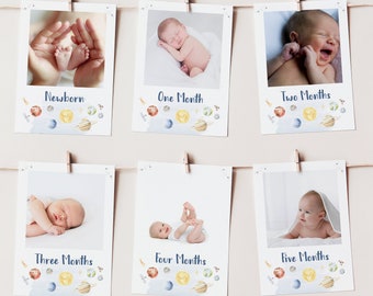 Space monthly photo banner, Babys first year photos, Milestone banner, Outer Space 1st birthday decorations, First trip around the sun - 39B
