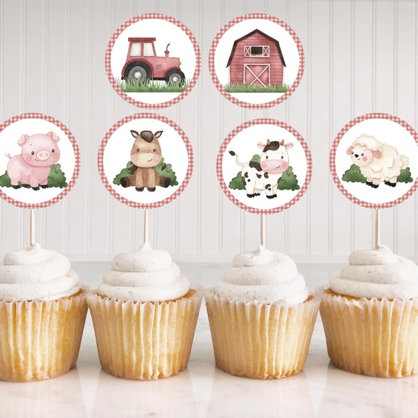 Farm cupcake toppers, Farm birthday party decorations, Farm animals baby shower decorations, Barnyard bash, boy party printables - 11A