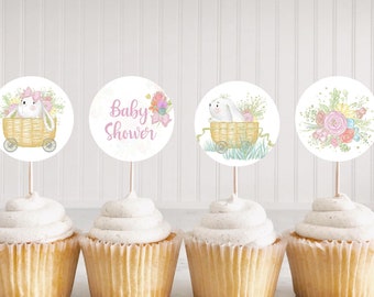 Bunny cupcake toppers 2", Easter Baby Shower cupcake picks, Spring Bunny theme party printables, DIGITAL DOWNLOAD - 62A2