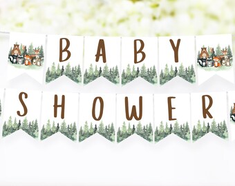 Baby Shower Woodland Banner, Forest animals baby shower decorations, Baby boy shower decor, Printable banner, Instant Download - 47J2