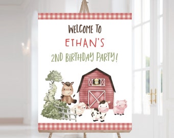 Editable Farm birthday welcome sign boy, Instant download, Farm animals birthday decorations, Barnyard party printables - 11i