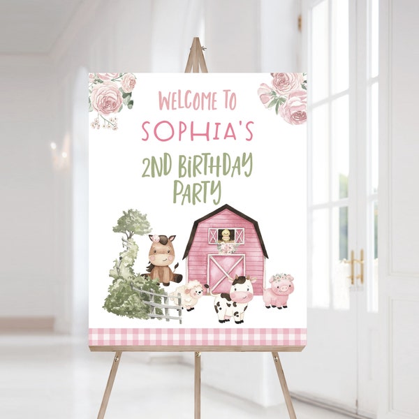 Editable Farm Welcome Sign girl, Instant download, Floral farm birthday, Girl birthday party decor, Girl Barnyard party printables - 11A