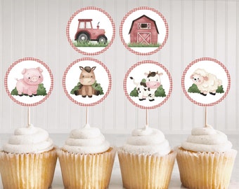 Farm cupcake toppers, Farm birthday party decorations, Farm animals baby shower decorations, Barnyard bash, boy party printables - 11A