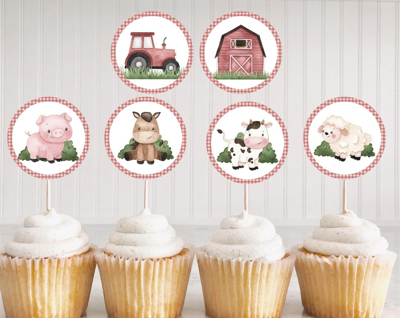 Farm cupcake toppers Farm birthday party decorations Farm animals baby shower decorations Barnyard bash boy party printables