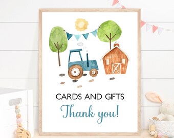 Tractor Cards and Gifts Sign, Farm table signs, Boy barnyard birthday decorations, Tractor Baby shower printables, Farm Table Sign - 11F