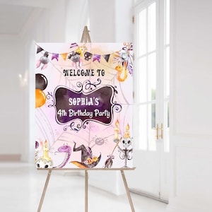 EDITIERBARE Halloweem Willkommensschild, Geburtstagsparty Dekoration für Mädchen, Halloween Party Printables - 115A