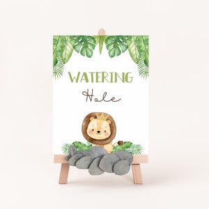 Watering Hole Sign, Drink table sign, Safari table sign, Safari birthday decorations, Jungle Animals Baby shower boy, Lion Baby Shower 35E image 3