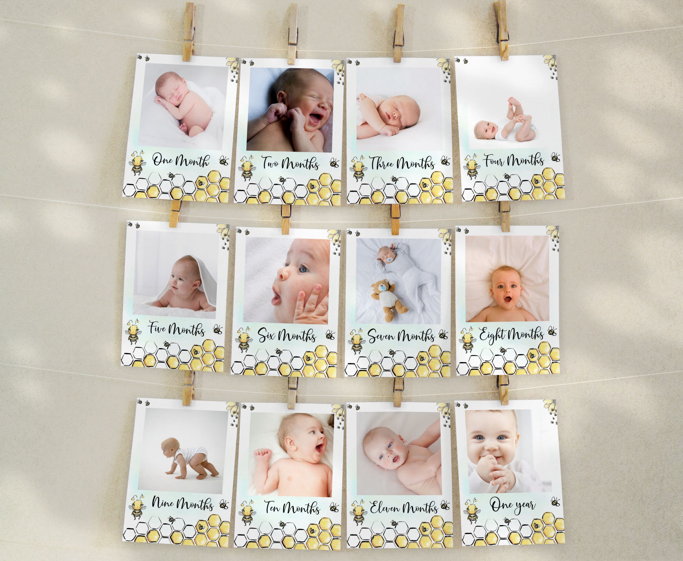 Bee Monthly Photo Banner, Babys First Year Photos, Milestone Banner ...