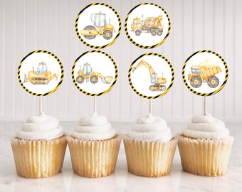Construction cupcake toppers, Construction birthday decorations, Construction baby shower decor, boy party printables - 07A