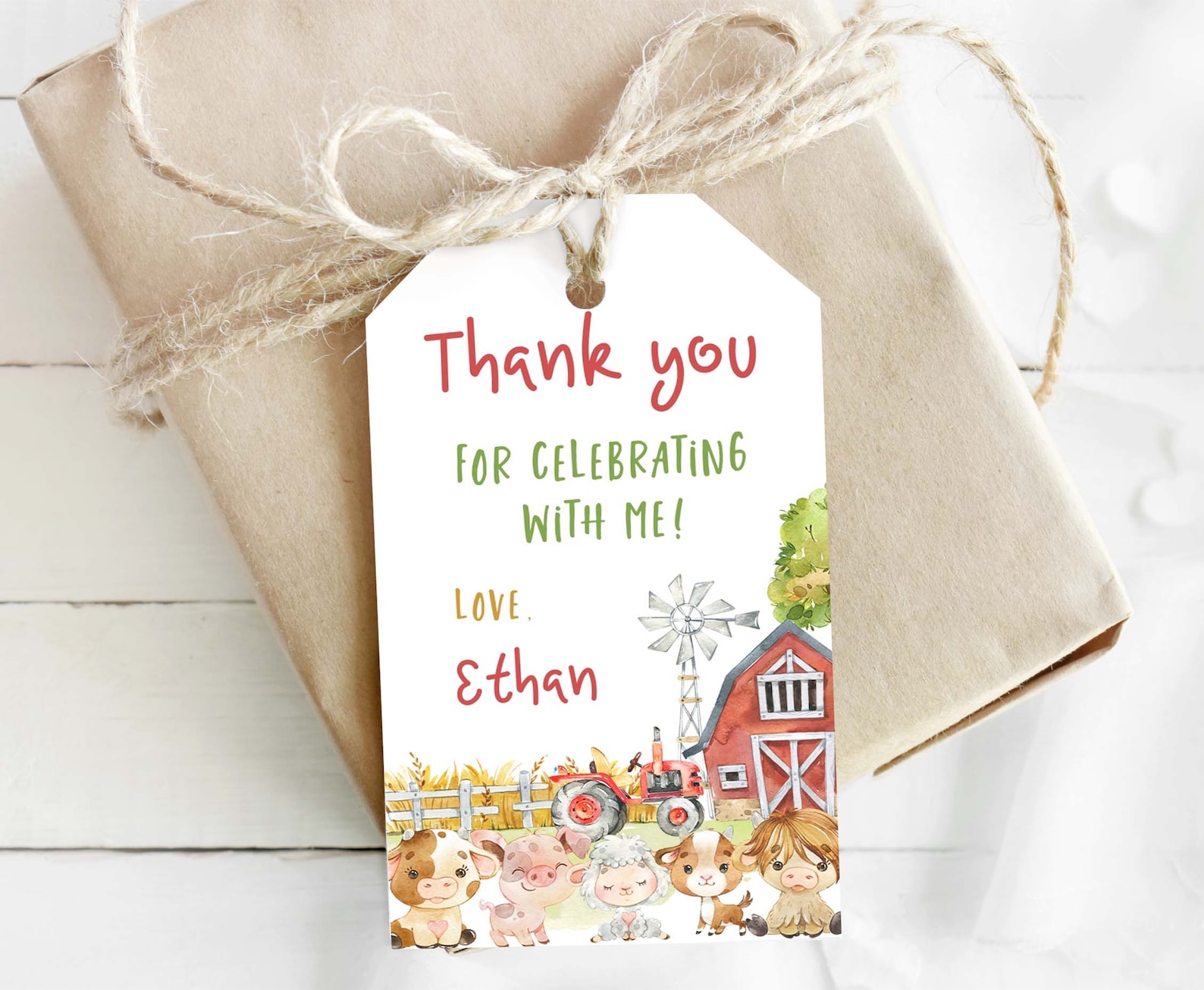 Editable Farm Thank You Tags, Farm Animals Birthday Favor Tags Boy ...